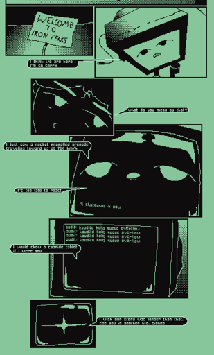 Computer talks with a human person: "I think we are here... I'm so sorry" "what do you mean by that?" "I just saw a rocket propelled grenade traveling towards us at 720 km/h. It's too late to react. I would chew a cyanide tablet, if I were you. I wish our story was longer than that, see you in another life, sibling."